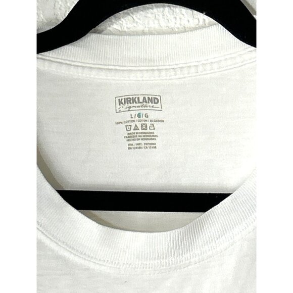 Kirkland Signature White T-Shirt L 100% Cotton Crew Neck Short Sleeve Casual Top - Picture 3 of 6